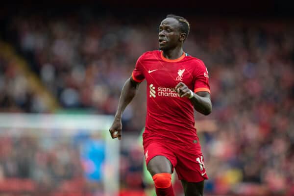 LIVERPOOL, ENGLAND - Sunday, August 8, 2021: Liverpool's Sadio Mané during a pre-season friendly match between Liverpool FC and Athletic Club de Bilbao at Anfield. The game ended in a 1-1 draw. (Pic by David Rawcliffe/Propaganda)