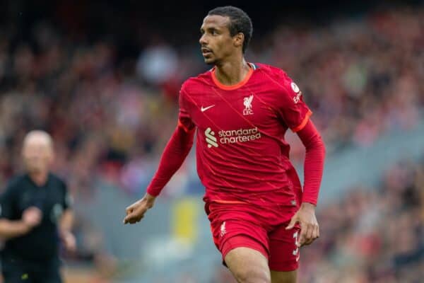 LIVERPOOL, ENGLAND - Sunday, August 8, 2021: Liverpool's Joel Matip during a pre-season friendly match between Liverpool FC and Athletic Club de Bilbao at Anfield. The game ended in a 1-1 draw. (Pic by David Rawcliffe/Propaganda)