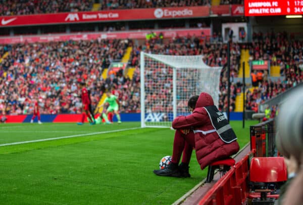 LIVERPOOL, ENGLAND - Sunday, August 8, 2021: A Liverpool Ball Assistant during a pre-season friendly match between Liverpool FC and Athletic Club de Bilbao at Anfield. The game ended in a 1-1 draw. (Pic by David Rawcliffe/Propaganda)