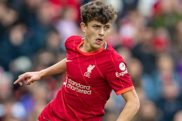 LIVERPOOL, ENGLAND - Sunday, August 8, 2021: Liverpool's Owen Beck during a pre-season friendly match between Liverpool FC and Athletic Club de Bilbao at Anfield. The game ended in a 1-1 draw. (Pic by David Rawcliffe/Propaganda)