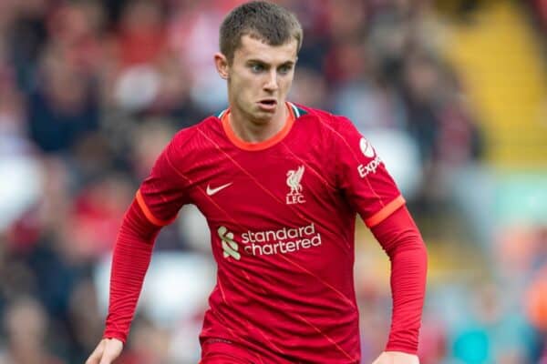 LIVERPOOL, ENGLAND - Sunday, August 8, 2021: Liverpool's Ben Woodburn during a pre-season friendly match between Liverpool FC and Athletic Club de Bilbao at Anfield. The game ended in a 1-1 draw. (Pic by David Rawcliffe/Propaganda)