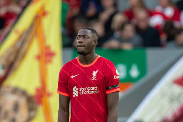 LIVERPOOL, ENGLAND - Monday, August 9, 2021: Liverpool's Ibrahima Konaté during a pre-season friendly match between Liverpool FC and Club Atlético Osasuna at Anfield. (Pic by David Rawcliffe/Propaganda)