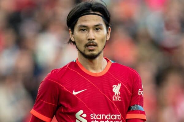 LIVERPOOL, ENGLAND - Monday, August 9, 2021: Liverpool's Takumi Minamino during a pre-season friendly match between Liverpool FC and Club Atlético Osasuna at Anfield. (Pic by David Rawcliffe/Propaganda)