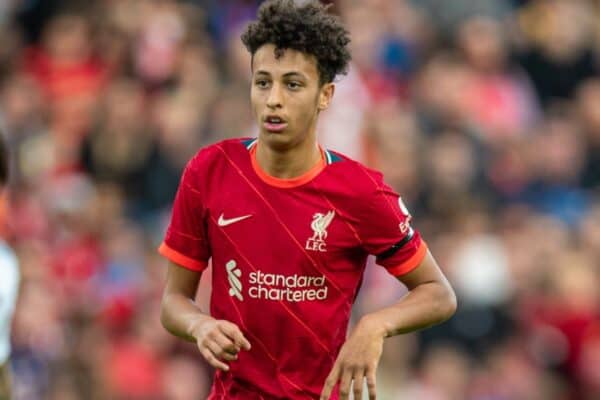 LIVERPOOL, ENGLAND - Monday, August 9, 2021: Liverpool's Kaide Gordon during a pre-season friendly match between Liverpool FC and Club Atlético Osasuna at Anfield. (Pic by David Rawcliffe/Propaganda)