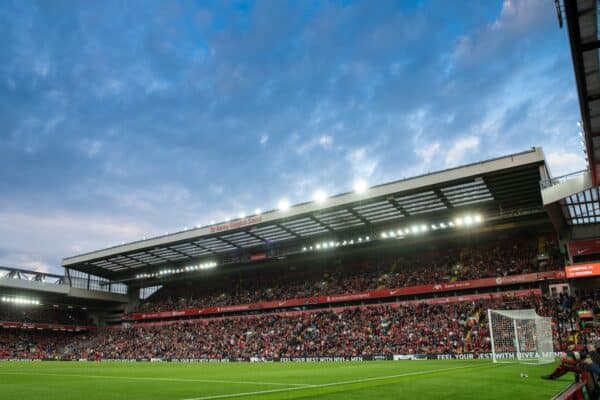 LIVERPOOL, ENGLAND - Monday, August 9, 2021: Supporters in the Kenny Dalglish Stand (formerly the Centenary and Kemlyn Road) during a pre-season friendly match between Liverpool FC and Club Atlético Osasuna at Anfield. (Pic by David Rawcliffe/Propaganda)