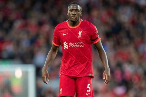 LIVERPOOL, ENGLAND - Monday, August 9, 2021: Liverpool's Ibrahima Konaté during a pre-season friendly match between Liverpool FC and Club Atlético Osasuna at Anfield. (Pic by David Rawcliffe/Propaganda)