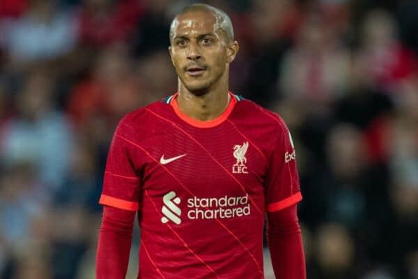 LIVERPOOL, ENGLAND - Monday, August 9, 2021: Liverpool's Thiago Alcantara during a pre-season friendly match between Liverpool FC and Club Atlético Osasuna at Anfield. (Pic by David Rawcliffe/Propaganda)