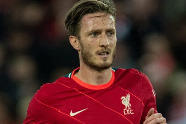 LIVERPOOL, ENGLAND - Monday, August 9, 2021: Liverpool's Ben Davies during a pre-season friendly match between Liverpool FC and Club Atlético Osasuna at Anfield. (Pic by David Rawcliffe/Propaganda)