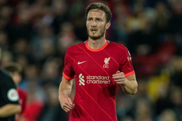 LIVERPOOL, ENGLAND - Monday, August 9, 2021: Liverpool's Ben Davies during a pre-season friendly match between Liverpool FC and Club Atlético Osasuna at Anfield. (Pic by David Rawcliffe/Propaganda)