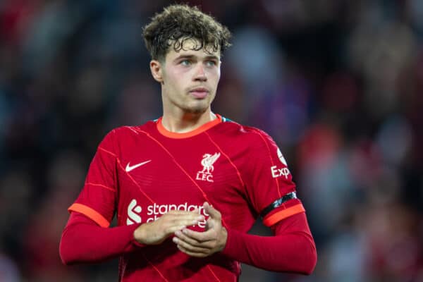 LIVERPOOL, ENGLAND - Monday, August 9, 2021: Liverpool's Neco Williams applauds the supporters after a pre-season friendly match between Liverpool FC and Club Atlético Osasuna at Anfield. Liverpool won 3-1. (Pic by David Rawcliffe/Propaganda)