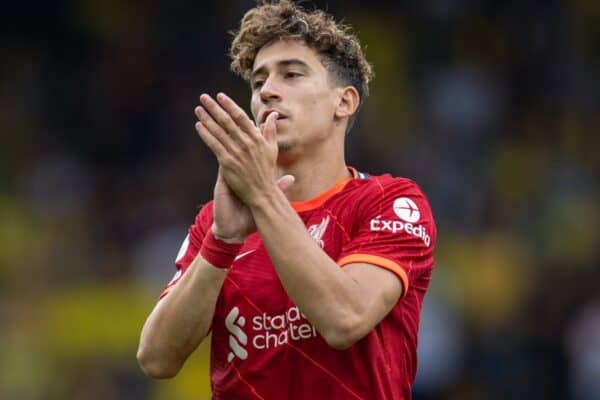 NORWICH, ENGLAND - Saturday, August 14, 2021: Liverpool's Kostas Tsimikas before the FA Premier League match between Norwich City FC and Liverpool FC at Carrow Road. (Pic by David Rawcliffe/Propaganda)