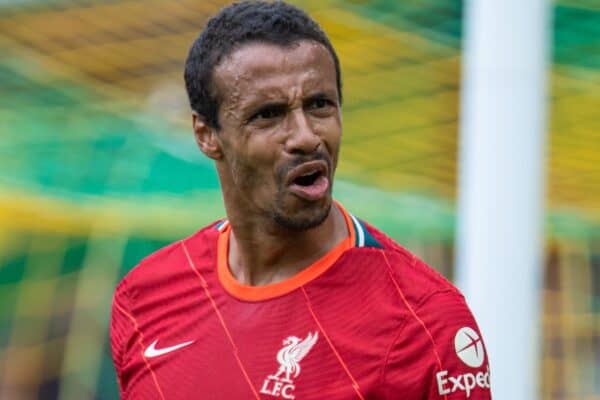 NORWICH, ENGLAND - Saturday, August 14, 2021: Liverpool's Joel Matip during the FA Premier League match between Norwich City FC and Liverpool FC at Carrow Road. (Pic by David Rawcliffe/Propaganda)