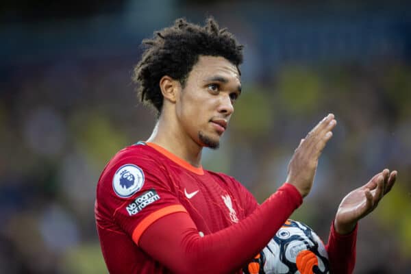 NORWICH, ENGLAND - Saturday, August 14, 2021: Liverpool's Trent Alexander-Arnold during the FA Premier League match between Norwich City FC and Liverpool FC at Carrow Road. (Pic by David Rawcliffe/Propaganda)