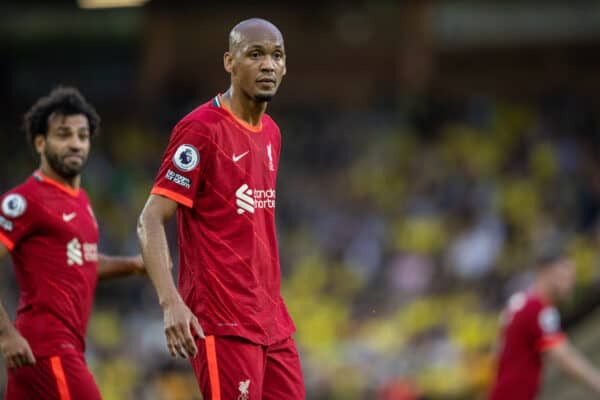 NORWICH, ENGLAND - Saturday, August 14, 2021: Liverpool's Fabio Henrique Tavares 'Fabinho' during the FA Premier League match between Norwich City FC and Liverpool FC at Carrow Road. (Pic by David Rawcliffe/Propaganda)