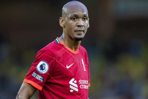 NORWICH, ENGLAND - Saturday, August 14, 2021: Liverpool's Fabio Henrique Tavares 'Fabinho' during the FA Premier League match between Norwich City FC and Liverpool FC at Carrow Road. (Pic by David Rawcliffe/Propaganda)