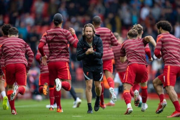 LIVERPOOL, ENGLAND - Saturday, August 21, 2021: Liverpool's head of fitness and conditioning Andreas Kornmayer during the pre-match warm-up before the FA Premier League match between Liverpool FC and Burnley FC at Anfield. Liverpool won 2-0. (Pic by David Rawcliffe/Propaganda)