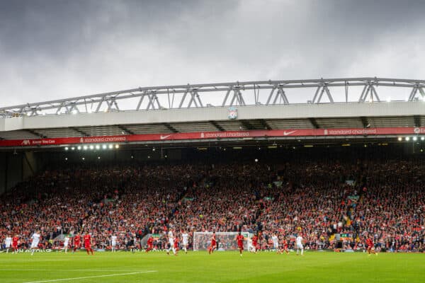 LIVERPOOL, ENGLAND - Saturday, August 21, 2021: A general view of the Spion Kop during the FA Premier League match between Liverpool FC and Burnley FC at Anfield. Liverpool won 2-0. (Pic by David Rawcliffe/Propaganda)