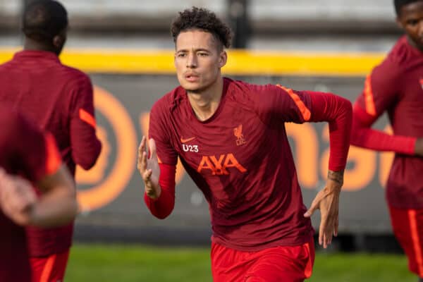 SOUTHPORT, ENGLAND - Monday, August 23, 2021: Liverpool's Rhys Williams during the pre-match warm-up before the Premier League 2 Division 1 match between Everton FC Under-23's and Liverpool FC Under-23's, the Mini-Merseyside Derby, at Haig Avenue. (Pic by David Rawcliffe/Propaganda)