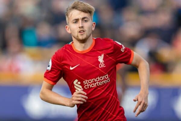 SOUTHPORT, ENGLAND - Monday, August 23, 2021: Liverpool's Jake Cain during the Premier League 2 Division 1 match between Everton FC Under-23's and Liverpool FC Under-23's, the Mini-Merseyside Derby, at Haig Avenue. (Pic by David Rawcliffe/Propaganda)