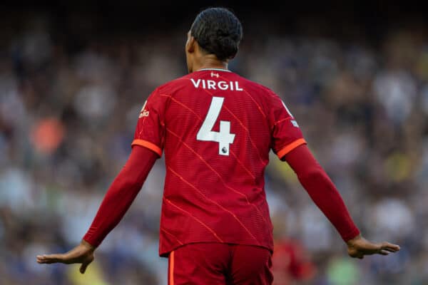 LIVERPOOL, ENGLAND - Saturday, August 28, 2021: Liverpool's Virgil van Dijk during the FA Premier League match between Liverpool FC and Chelsea FC at Anfield. (Pic by David Rawcliffe/Propaganda)