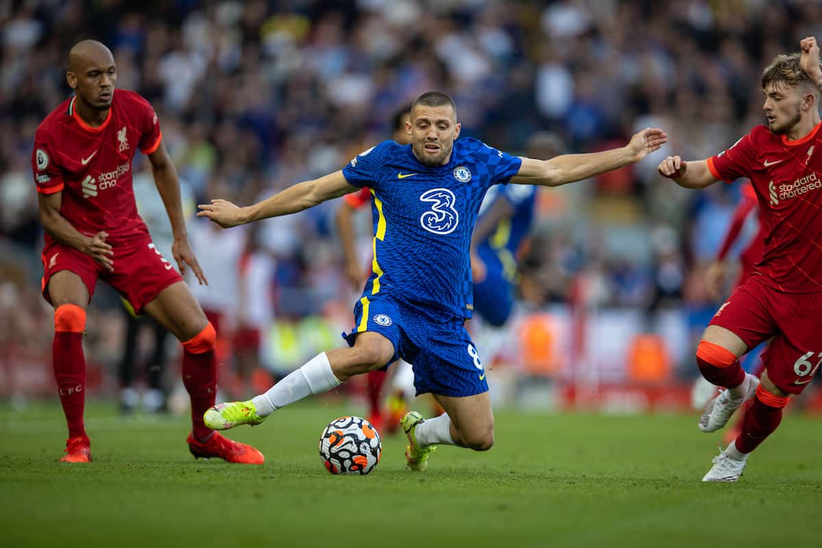 LIVERPOOL, ENGLAND - Saturday, August 28, 2021: Chelsea's Mateo Kova?i? during the FA Premier League match between Liverpool FC and Chelsea FC at Anfield. (Pic by David Rawcliffe/Propaganda)