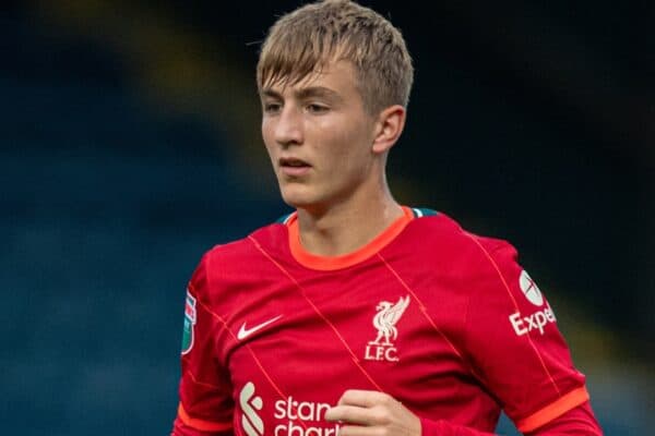 ROCHDALE, ENGLAND - Tuesday, August 31, 2021: Liverpool's Max Woltman during the English Football League Trophy match between Rochdale AFC and Liverpool FC Under-21's at Spotland Stadium. Rochdale won 4-0. (Pic by David Rawcliffe/Propaganda)