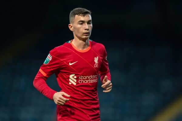 ROCHDALE, ENGLAND - Tuesday, August 31, 2021: Liverpool's Mateusz Musialowski during the English Football League Trophy match between Rochdale AFC and Liverpool FC Under-21's at Spotland Stadium. Rochdale won 4-0. (Pic by David Rawcliffe/Propaganda)