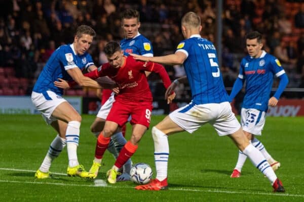 ROCHDALE, ENGLAND - Tuesday, August 31, 2021: Liverpool's Mateusz Musialowski during the English Football League Trophy match between Rochdale AFC and Liverpool FC Under-21's at Spotland Stadium. Rochdale won 4-0. (Pic by David Rawcliffe/Propaganda)