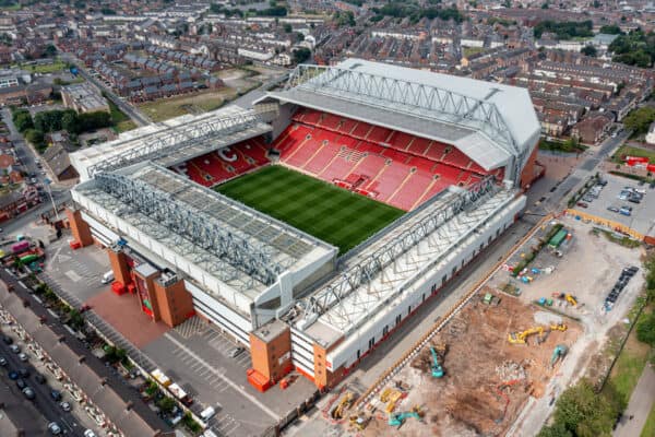 LIVERPOOL, ENGLAND - Saturday, September 4, 2021: An aerial view of Anfield stadium, home of Liverpool FC. (Pic by David Rawcliffe/Propaganda)