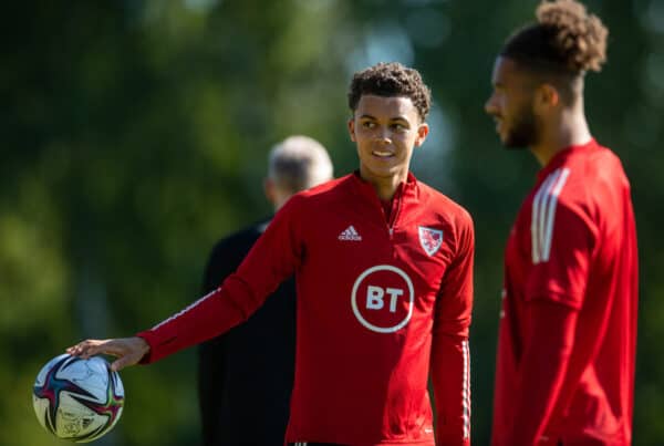 HELSINKI, FINLAND - Saturday, September 4, 2021: Wales' Brennan Johnson during training session at the Kontula Sports Park in Helsinki ahead of the FIFA World Cup Qatar 2022 Qualifying Group E match against Belarus. (Pic by Jussi Eskola/Propaganda)