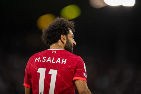 LEEDS, ENGLAND - Sunday, September 12, 2021: Liverpool's Mohamed Salah during the FA Premier League match between Leeds United FC and Liverpool FC at Elland Road. Liverpool won 3-0. (Pic by David Rawcliffe/Propaganda)