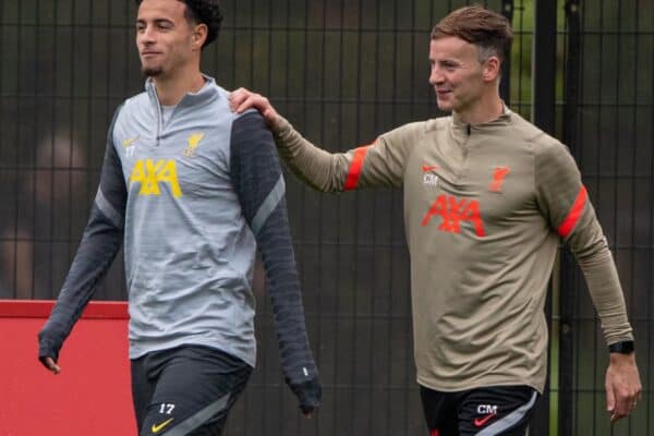 LIVERPOOL, ENGLAND - Tuesday, September 14, 2021: Liverpool fitness coach Conall Murtagh during a training session at the AXA Training Centre ahead of the UEFA Champions League Group B Matchday 1 game between Liverpool FC and AC Milan. (Pic by David Rawcliffe/Propaganda)