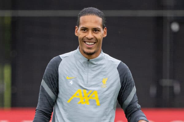 LIVERPOOL, ENGLAND - Tuesday, September 14, 2021: Liverpool's Virgil van Dijk during a training session at the AXA Training Centre ahead of the UEFA Champions League Group B Matchday 1 game between Liverpool FC and AC Milan. (Pic by David Rawcliffe/Propaganda)