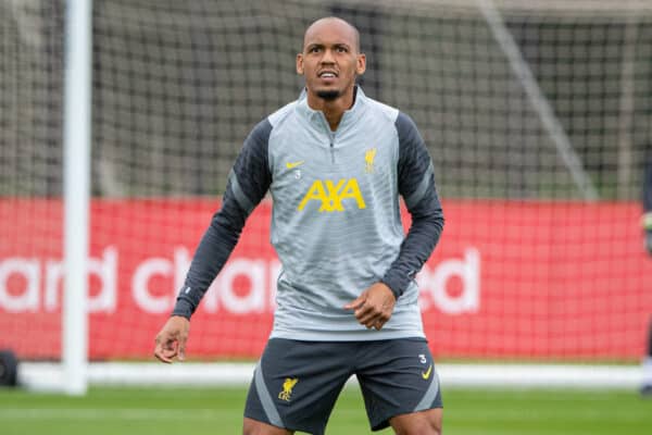 LIVERPOOL, ENGLAND - Tuesday, September 14, 2021: Liverpool's Fabio Henrique Tavares 'Fabinho' during a training session at the AXA Training Centre ahead of the UEFA Champions League Group B Matchday 1 game between Liverpool FC and AC Milan. (Pic by David Rawcliffe/Propaganda)