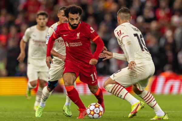 LIVERPOOL, ENGLAND - Wednesday, September 15, 2021: Liverpool's Mohamed Salah during the UEFA Champions League Group B Matchday 1 game between Liverpool FC and AC Milan at Anfield. Liverpool won 3-2. (Pic by Paul Currie/Propaganda)