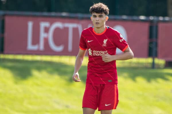LIVERPOOL, ENGLAND - Wednesday, September 15, 2021: Liverpool's substitute Stefan Bajcetic Maquieira during the UEFA Youth League Group B Matchday 1 game between Liverpool FC Under19's and AC Milan Under 19's at the Liverpool Academy. Liverpool won 1-0. (Pic by David Rawcliffe/Propaganda)