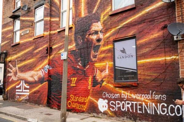 LIVERPOOL, ENGLAND - Saturday, September 18, 2021: A street art mural of former Liverpool captain Steven Gerrard pictured before the FA Premier League match between Liverpool FC and Crystal Palace FC at Anfield. Liverpool won 3-0. (Pic by David Rawcliffe/Propaganda)