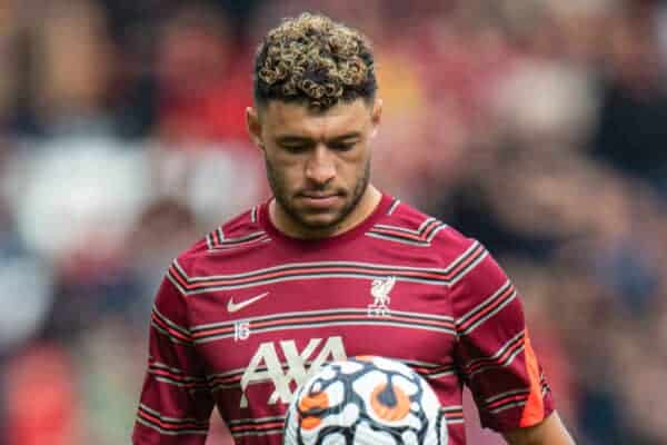 LIVERPOOL, ENGLAND - Saturday, September 18, 2021: Liverpool's Alex Oxlade-Chamberlain during the pre-match warm-up before the FA Premier League match between Liverpool FC and Crystal Palace FC at Anfield. Liverpool won 3-0. (Pic by David Rawcliffe/Propaganda)