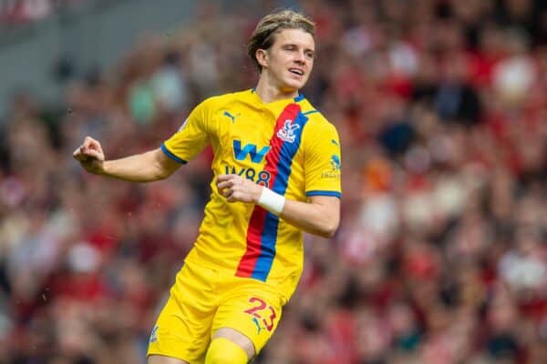 LIVERPOOL, ENGLAND - Saturday, September 18, 2021: Crystal Palace's Conor Gallagher during the FA Premier League match between Liverpool FC and Crystal Palace FC at Anfield. Liverpool won 3-0. (Pic by David Rawcliffe/Propaganda)