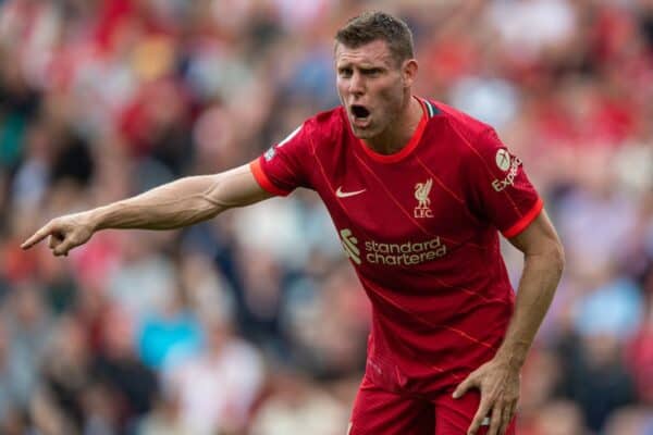 LIVERPOOL, ENGLAND - Saturday, September 18, 2021: Liverpool's James Milner during the FA Premier League match between Liverpool FC and Crystal Palace FC at Anfield. Liverpool won 3-0. (Pic by David Rawcliffe/Propaganda)