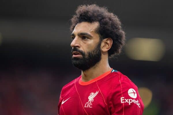 LIVERPOOL, ENGLAND - Saturday, September 18, 2021: Liverpool's Mohamed Salah during the FA Premier League match between Liverpool FC and Crystal Palace FC at Anfield. Liverpool won 3-0. (Pic by David Rawcliffe/Propaganda)