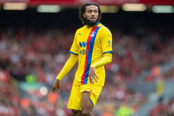 LIVERPOOL, ENGLAND - Saturday, September 18, 2021: Crystal Palace's Jaïro Riedewald during the FA Premier League match between Liverpool FC and Crystal Palace FC at Anfield. Liverpool won 3-0. (Pic by David Rawcliffe/Propaganda)