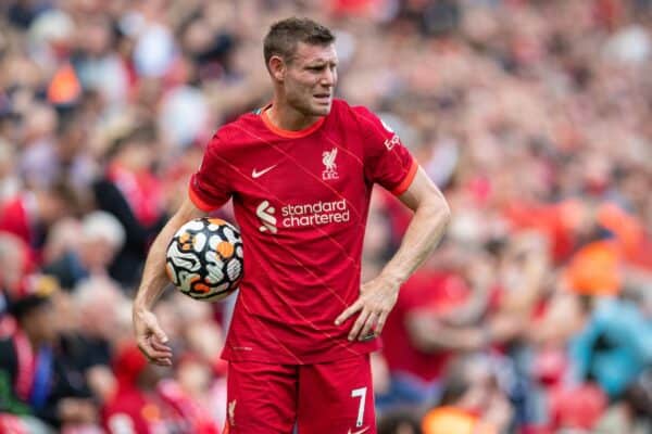 LIVERPOOL, ENGLAND - Saturday, September 18, 2021: Liverpool's James Milner during the FA Premier League match between Liverpool FC and Crystal Palace FC at Anfield. Liverpool won 3-0. (Pic by David Rawcliffe/Propaganda)