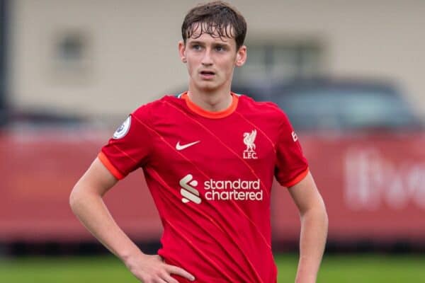 LIVERPOOL, ENGLAND - Sunday, September 19, 2021: Liverpool's Tyler Morton during the Premier League 2 Division 1 match between Liverpool FC Under-23's and Leeds United AFC Under-23's at the Liverpool Academy. Leeds United won 4-0. (Pic by David Rawcliffe/Propaganda)