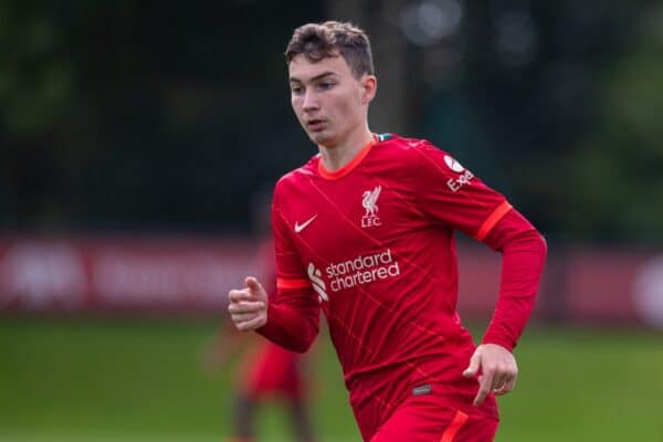 LIVERPOOL, ENGLAND - Sunday, September 19, 2021: Liverpool's Mateusz Musialowski during the Premier League 2 Division 1 match between Liverpool FC Under-23's and Leeds United AFC Under-23's at the Liverpool Academy. Leeds United won 4-0. (Pic by David Rawcliffe/Propaganda)