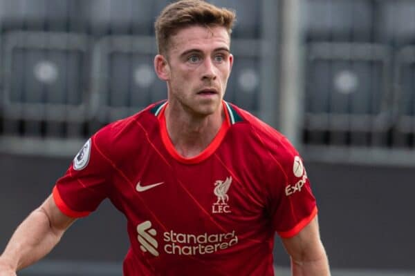 LIVERPOOL, ENGLAND - Sunday, September 19, 2021: Liverpool's Tony Gallacher during the Premier League 2 Division 1 match between Liverpool FC Under-23's and Leeds United AFC Under-23's at the Liverpool Academy. Leeds United won 4-0. (Pic by David Rawcliffe/Propaganda)