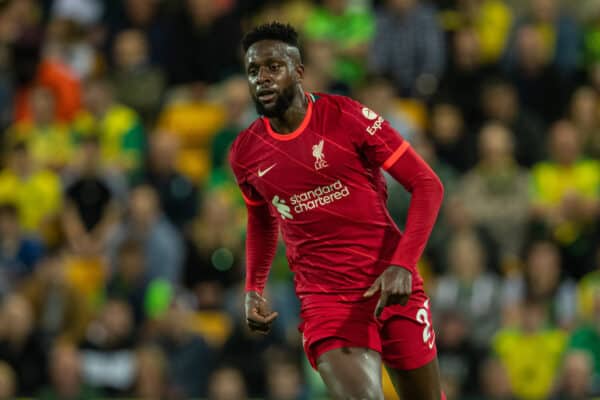 NORWICH, ENGLAND - Tuesday, September 21, 2021: Liverpool's Divock Origi during the Football League Cup 3rd Round match between Norwich City FC and Liverpool FC at Carrow Road.  Liverpool won 3-0.  (Pic by David Rawcliffe / Propaganda)