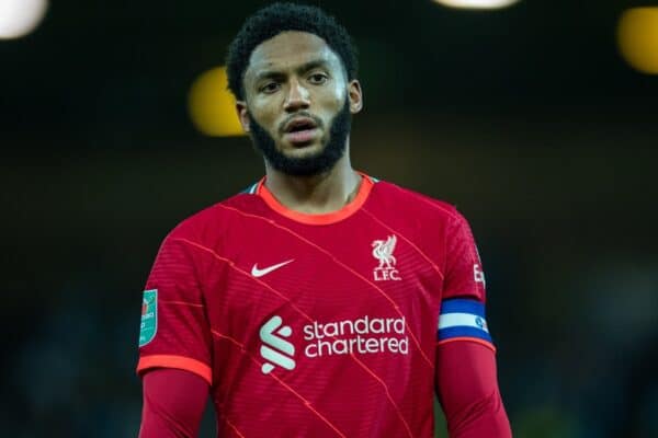 NORWICH, ENGLAND - Tuesday, September 21, 2021: Liverpool's Joe Gomez during the Football League Cup 3rd Round match between Norwich City FC and Liverpool FC at Carrow Road. Liverpool won 3-0. (Pic by David Rawcliffe/Propaganda)