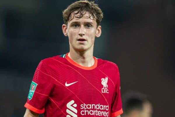 NORWICH, ENGLAND - Tuesday, September 21, 2021: Liverpool's Tyler Morton during the Football League Cup 3rd Round match between Norwich City FC and Liverpool FC at Carrow Road. Liverpool won 3-0. (Pic by David Rawcliffe/Propaganda)