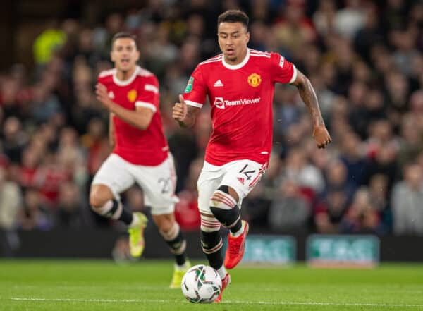 MANCHESTER, ENGLAND - Wednesday, September 22, 2021: Manchester United's Jesse Lingard during the Football League Cup 3rd Round match between Manchester United FC and West Ham United FC at Old Trafford. (Pic by David Rawcliffe/Propaganda)